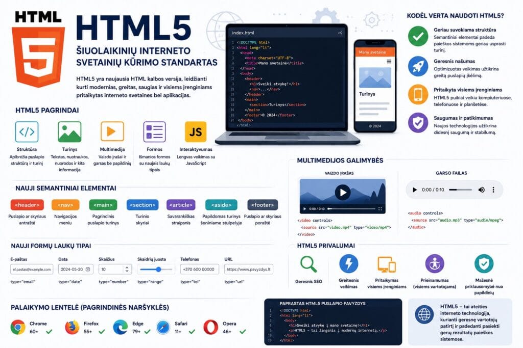 HTML5 pagrindai ir privalumai