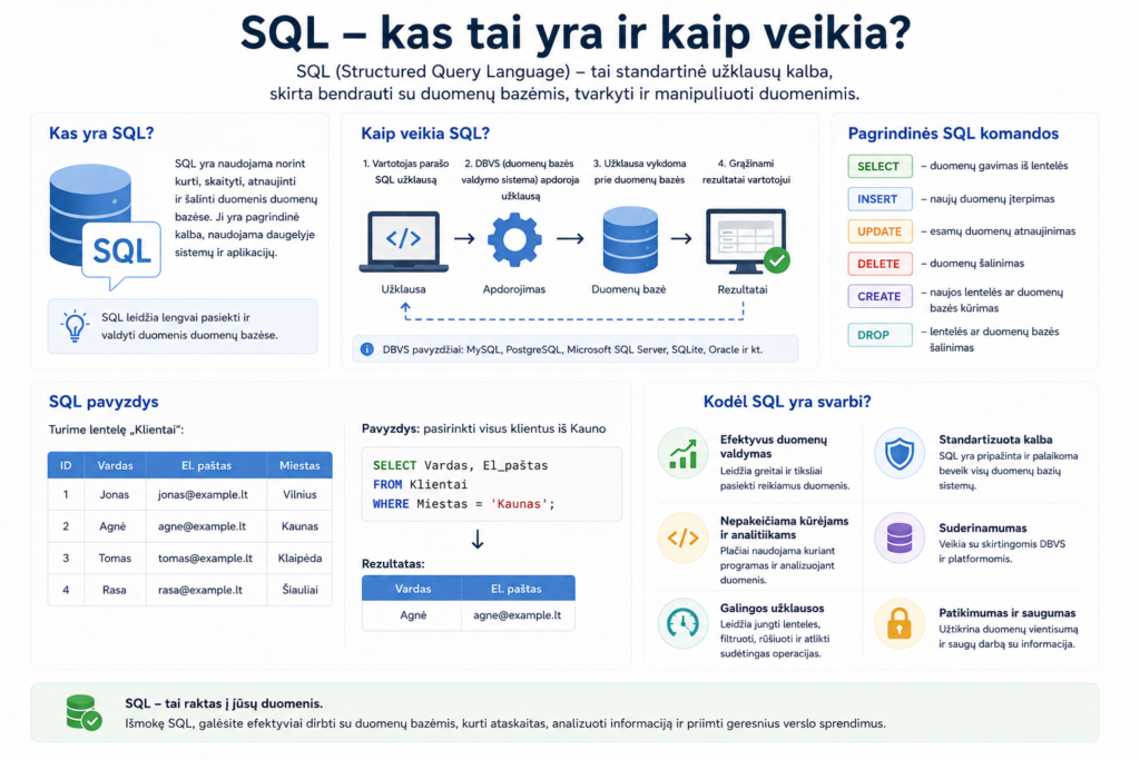 SQL naudojimas pagrindai ir privalumai