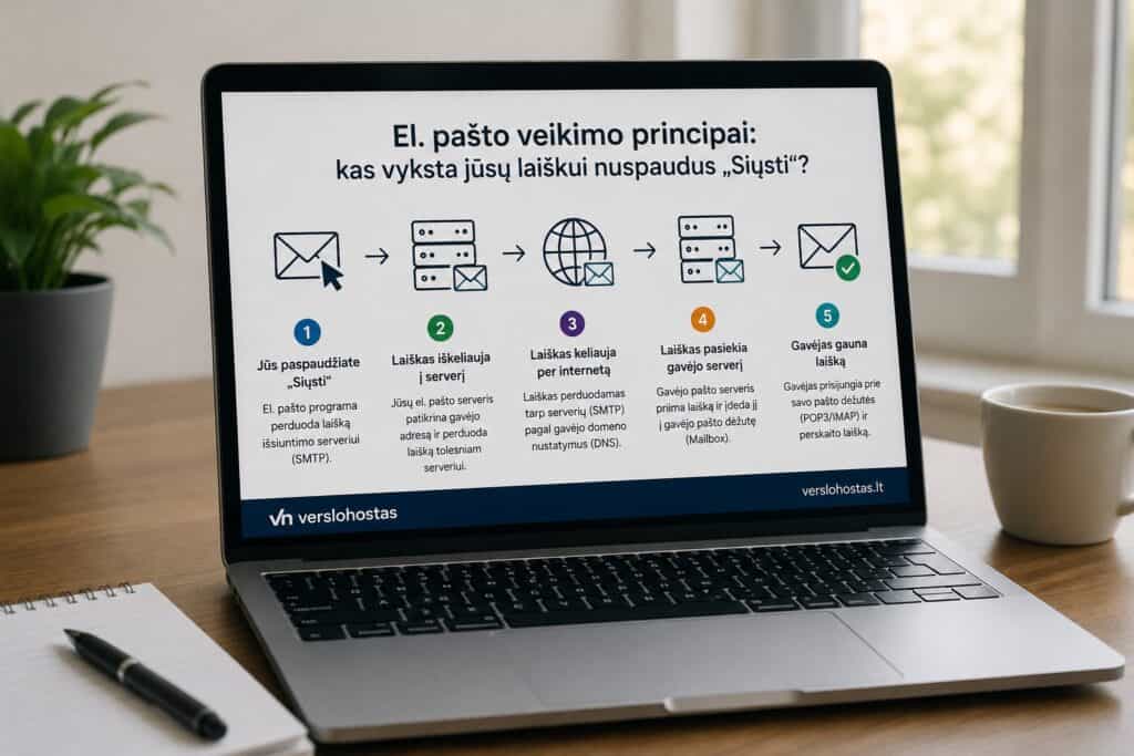 El. pašto veikimo principai infografika