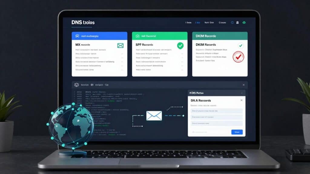 DNS lookup įrankiai (MX, SPF, DKIM tikrinimas)
