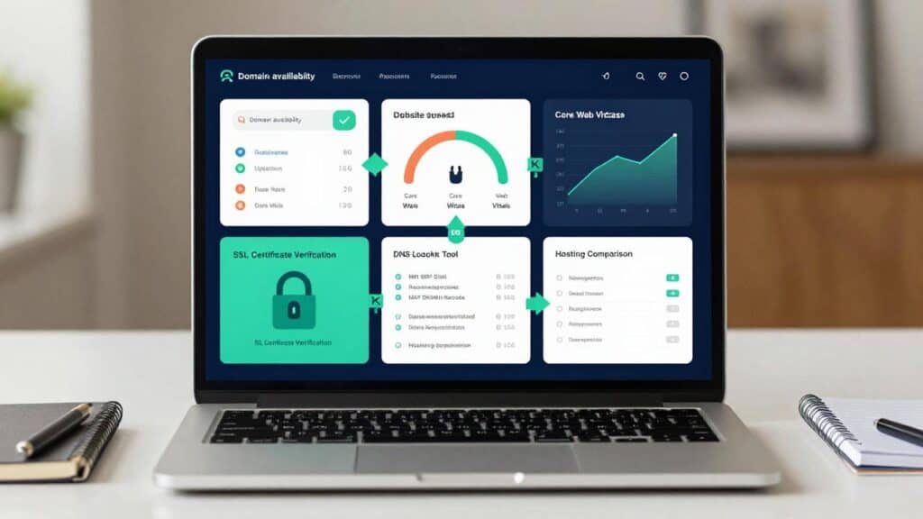 Praktinių priemonių rinkinys (dokumentų, greičio, uptime, SSL, DNS, hostingo įrankiai)